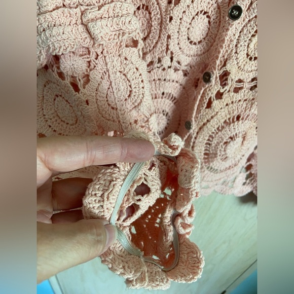 POL Pink Peach Crochet Button Front Cardigan One Size SMC79 Beautiful - Picture 6 of 13